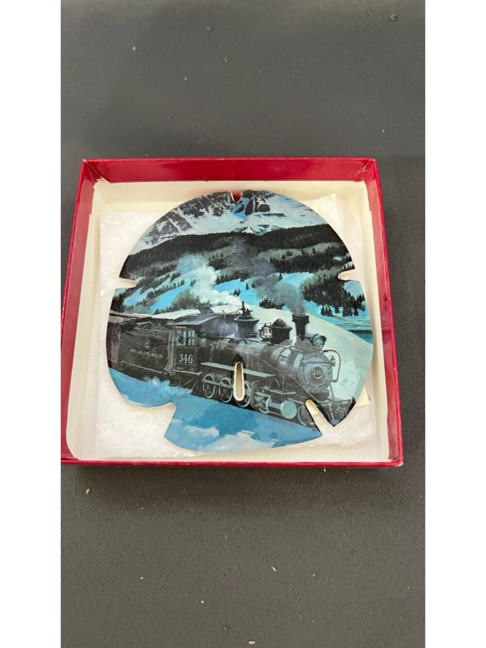 Vintage Sand Dollar Train Ornament Hand-Painted Winter Scene